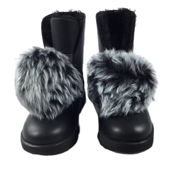 UGG Isley Black Waterproof Leather Pom Pom Boots, Size 6 - Picture 5 of 15